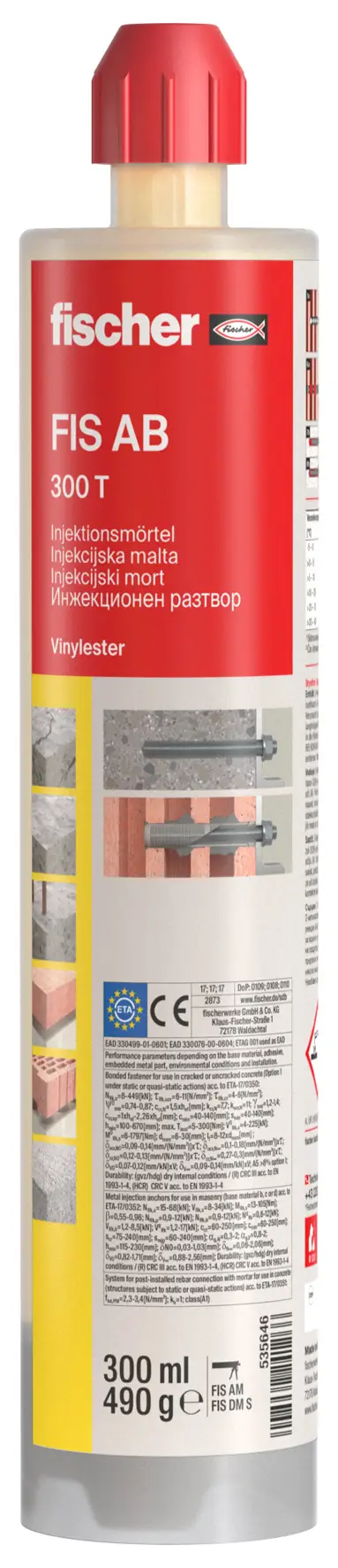 =§= Injektionsmörtel FISCHER FIS AB 300 T AUSTRIA BOND 2K 300ml m. 2 FIS MR Plus VPE12, Z535646