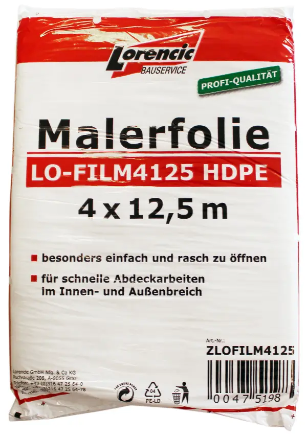 Malerfolie LO-FILM4125 HDPE 4x12,5m 10Stk/Kart 70Kart/Pal, ZLOFILM4125