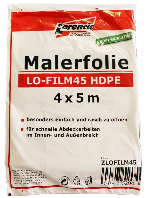 Folija molerska LO-FILM45 HDPE 4x5m 20kom/Kart 90Kart/Pal, ZLOFILM45