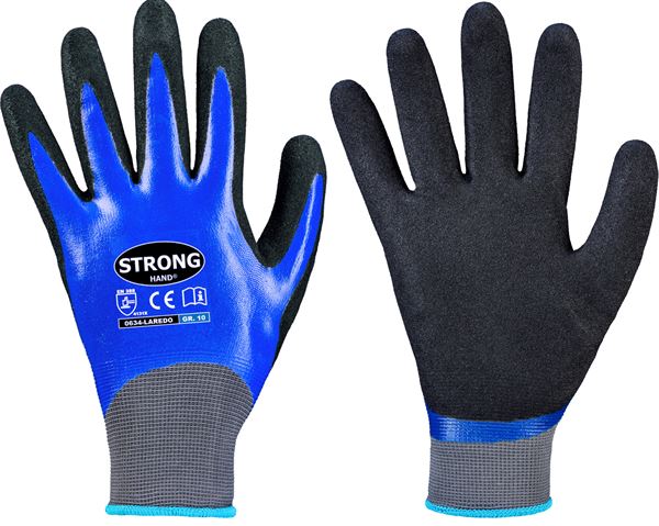 Radne rukavice LAREDO STRONGHAND® Nitril, plavo/crne, premazane, EN388, vel. 9, 144pari/kart, Z063409