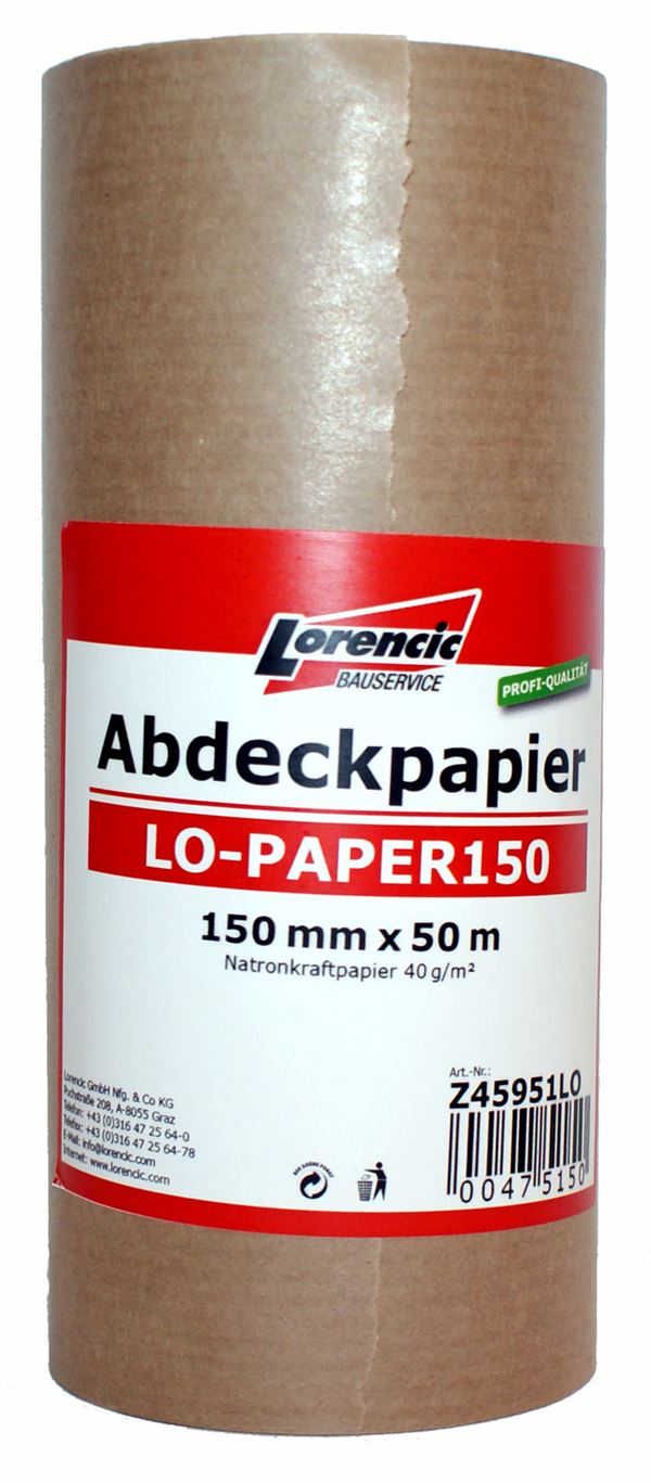 Zaštitni papir LO-PAPER150 150mmx50m natron papir 40g/m² 15rola/kart 72kart/pal, Z45951LO