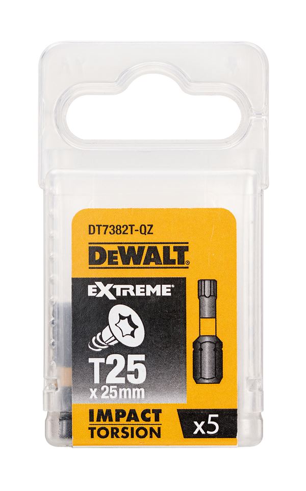 Bitovi T25 x 25mm EXTREME® IMPACT TORSION DEWALT® otporni na udarce 5kom/pak, ZDT7382T-QZ